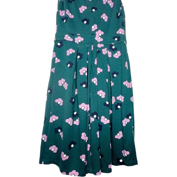 Boden Joanna Ponte Green Fit & Flare Pink Daisy Sleeveless Pleated Dress Sz 4R - Picture 10 of 11